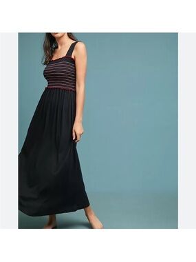 Anthropologie M Saturday Sunday Catherine Smocked Maxi Dress Cotton Modal Costal